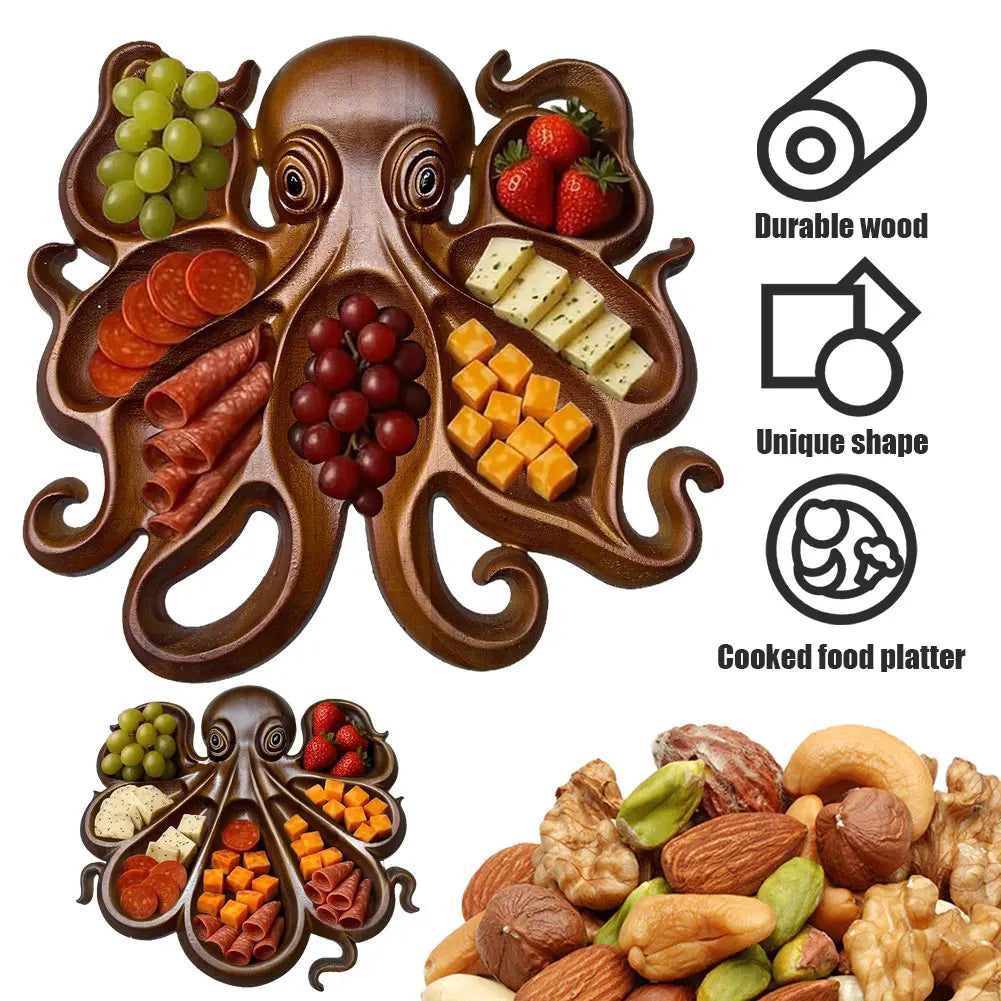 Oktopus Servierbrett aus Holz im Ozean-Design – Charcuterie- & Käseplatte für Käse, Fleisch, Brot & Obst Kaufschwan®