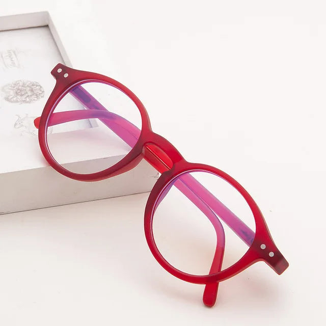Kinder Anti-Blau-Licht Brille – Vintage Runde Fassung | Schutzbrille für Jungen & Mädchen mit Klarem Glas Kaufschwan® Rot