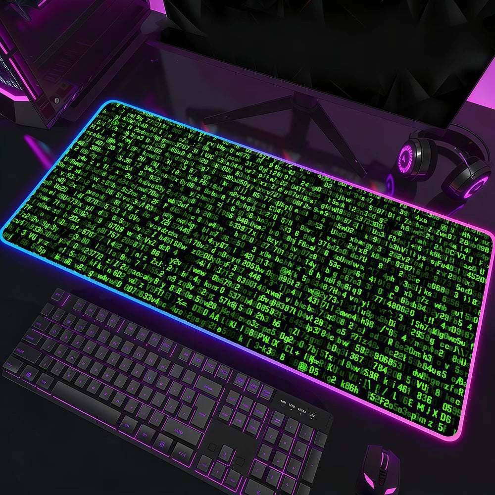 Hacker Code Art RGB LED Mauspad – Großes XXL Rutschfestes Gaming Schreibtischmatte aus Gummi für Tastatur und Computer Kaufschwan® Design 1 RGB350x600x3mm