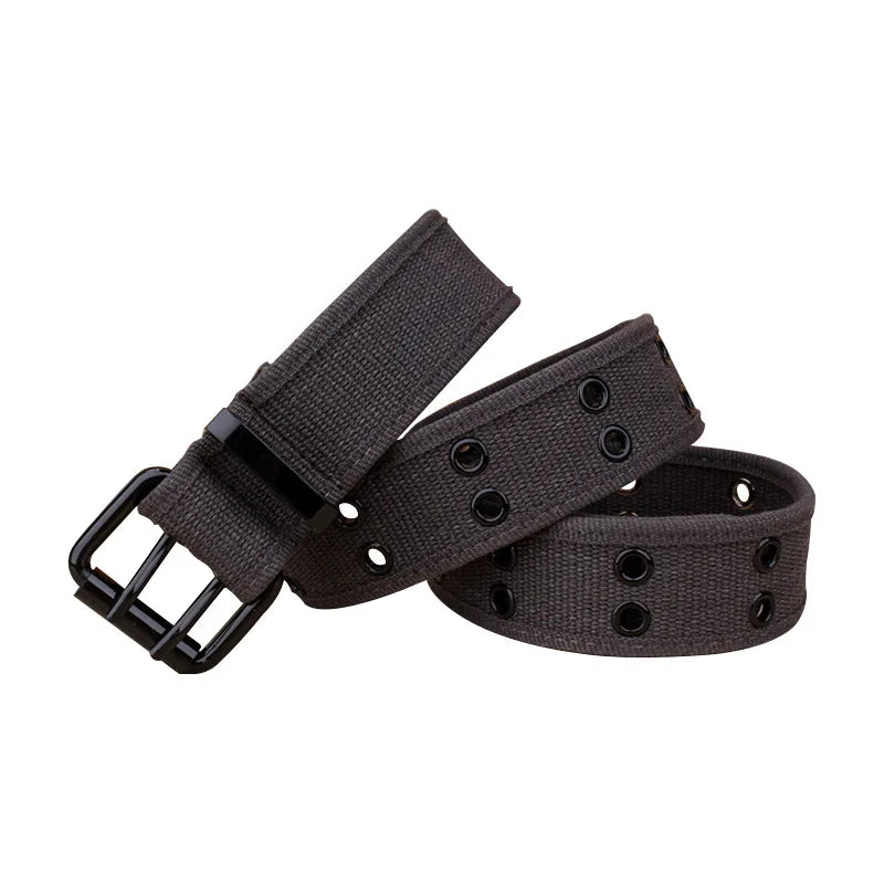 Herren Canvas Gürtel – Schlanker Taktischer Gürtel | Doppeldornschließe Modischer Gürtel für Jeans, Arbeit & Freizeit Kaufschwan® Grau 110cm