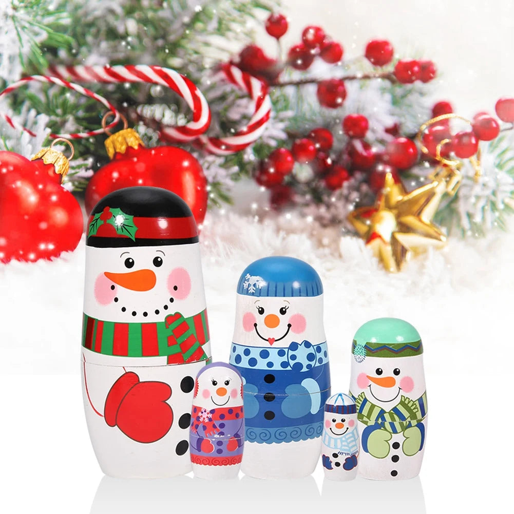 5 Stück Handbemalte Weihnachts-Matrjoschka – Holz-Nestpuppen Set | Niedliche Dekoration & Geschenk für Kinder Kaufschwan®