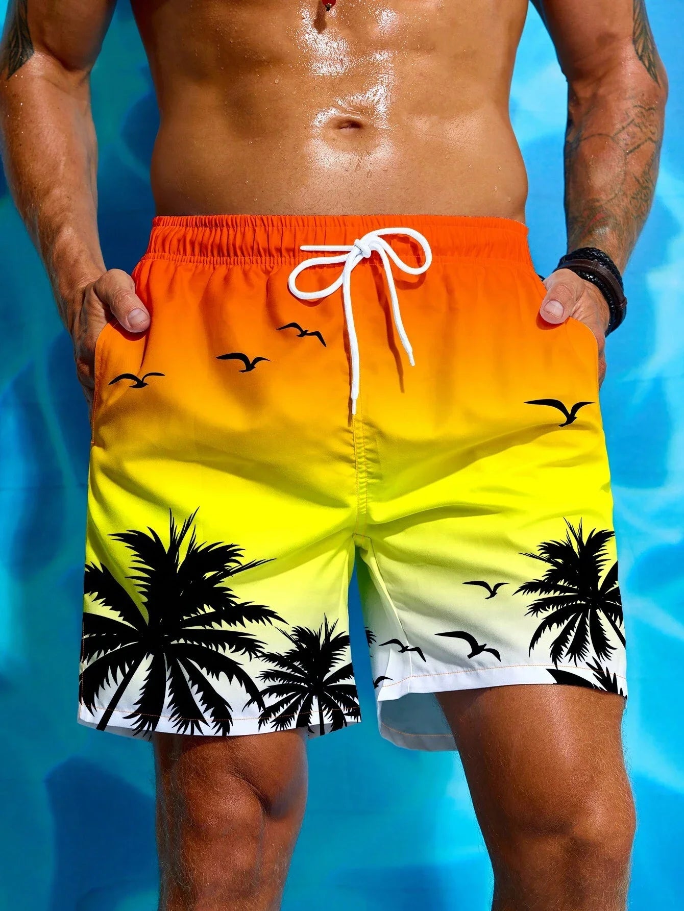 Herren Badeshorts mit Palmenmuster – Sommer Boardshorts mit Kordelzug | 3D Druck Atmungsaktive Strandshorts Streetwear Kaufschwan®