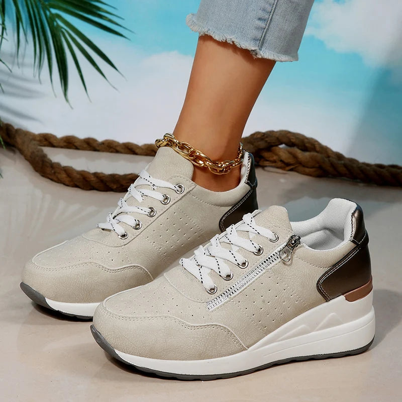 Damen Keil-Sneaker – Frühling Schnürschuhe mit Plateau-Sohle | Leichte, Rutschfeste Freizeit-Schuhe Kaufschwan®