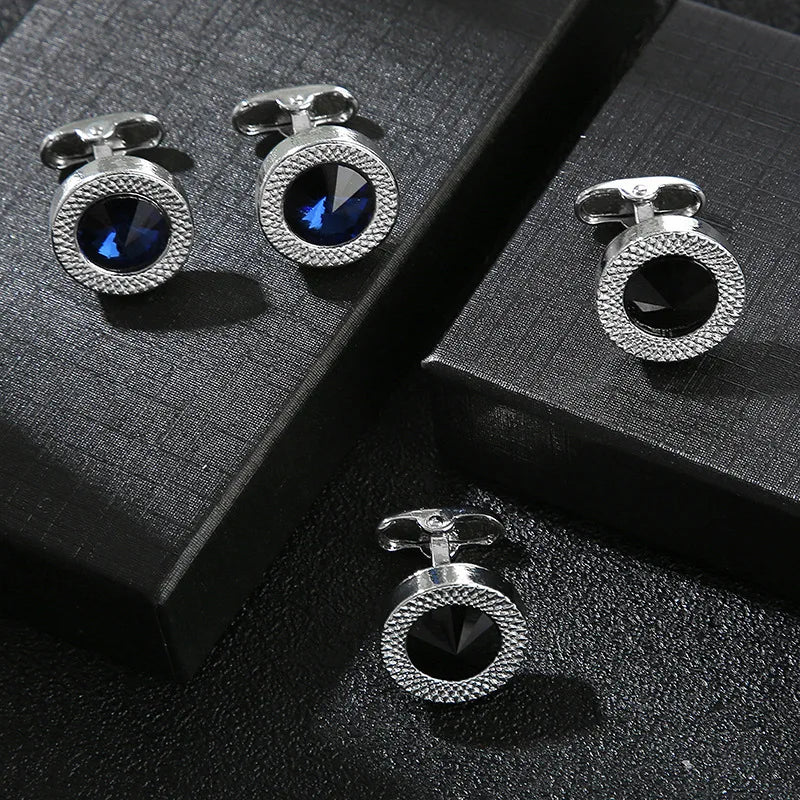 Luxus Herren Manschettenknöpfe mit Blauem Kristall – Elegante Französische Manschetten | Hochzeit, Party & Business Schmuck Geschenk Kaufschwan®