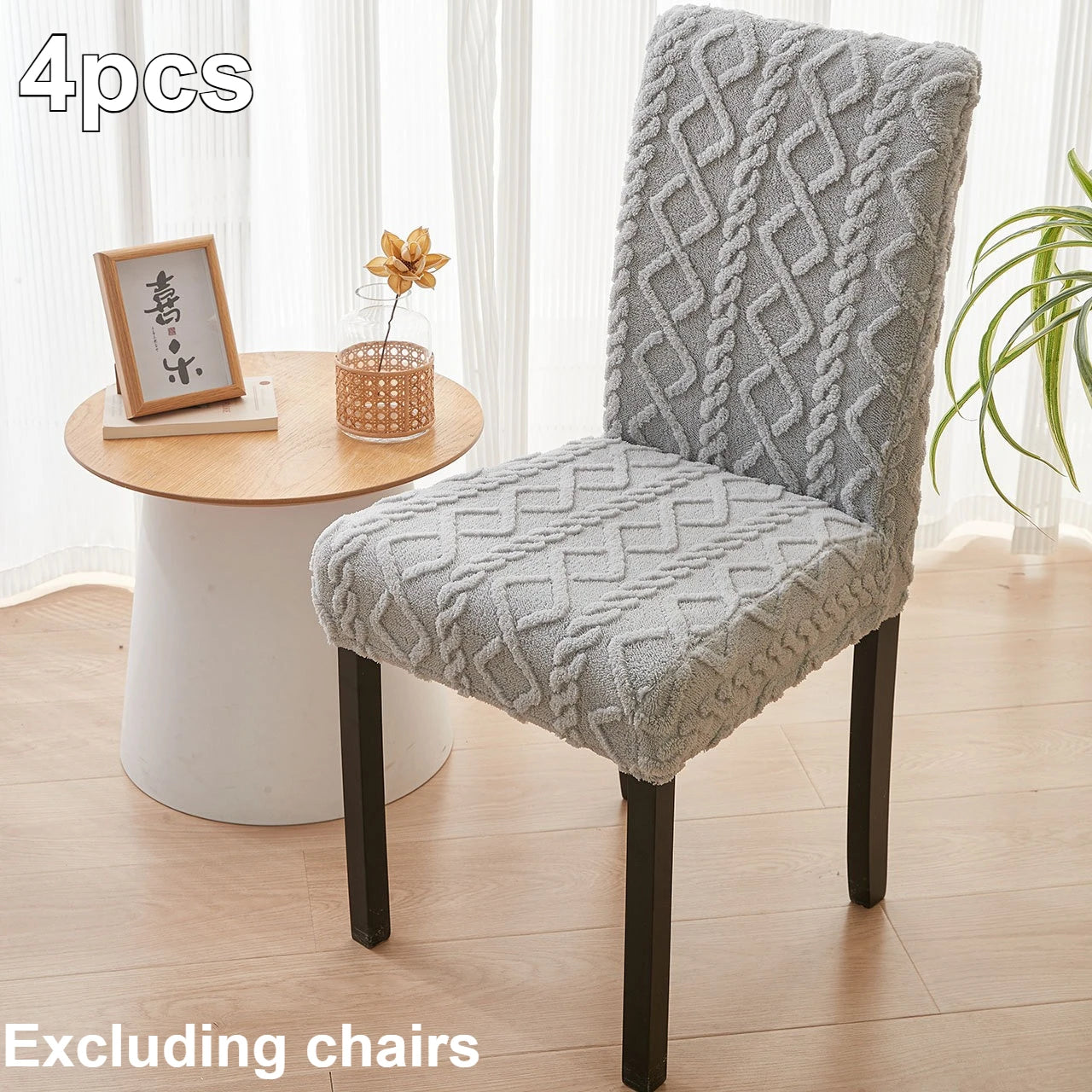 4 Stück Moderne Velours Stuhlbezüge – Elastische Slipcovers mit Gummiband, Dicke Plüsch Sitzschützer für Alle Jahreszeiten Kaufschwan® Grau – 4 Stück