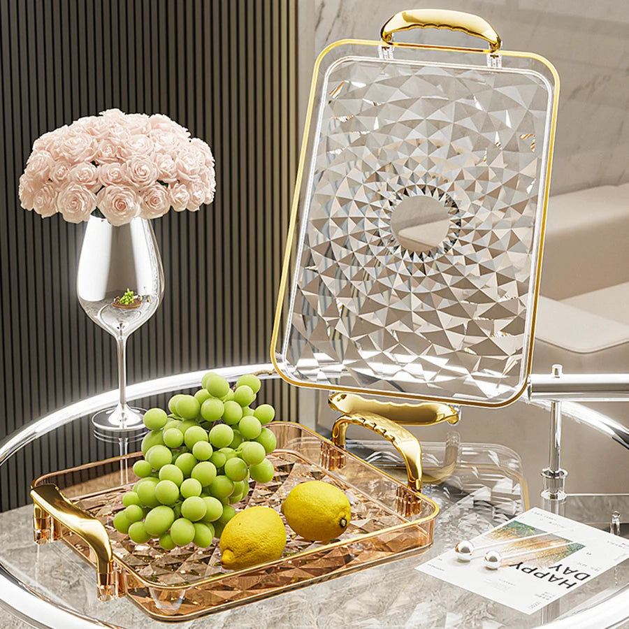 Transparentes Luxus-Serviertablett – Kunststoff Obst- & Desserttablett mit Griff, Dekoratives Aufbewahrungs- & Küchen-Organizer-Tablett Kaufschwan®