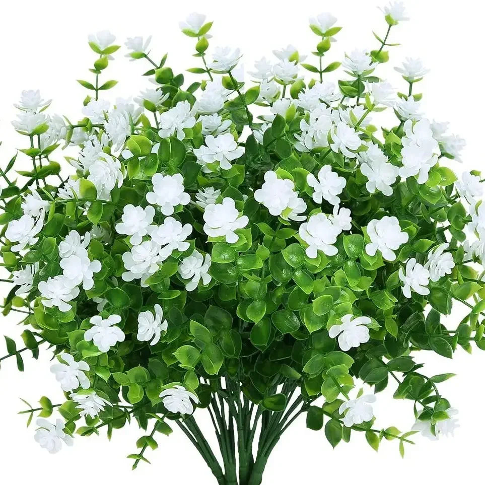 4 Bündel Künstliche Pflanzen – UV-beständige Kunststoffbüsche & Blumen für Zuhause, Bauernhaus, Hochzeit, Garten & Veranda Kaufschwan® Weiß 4 Stück