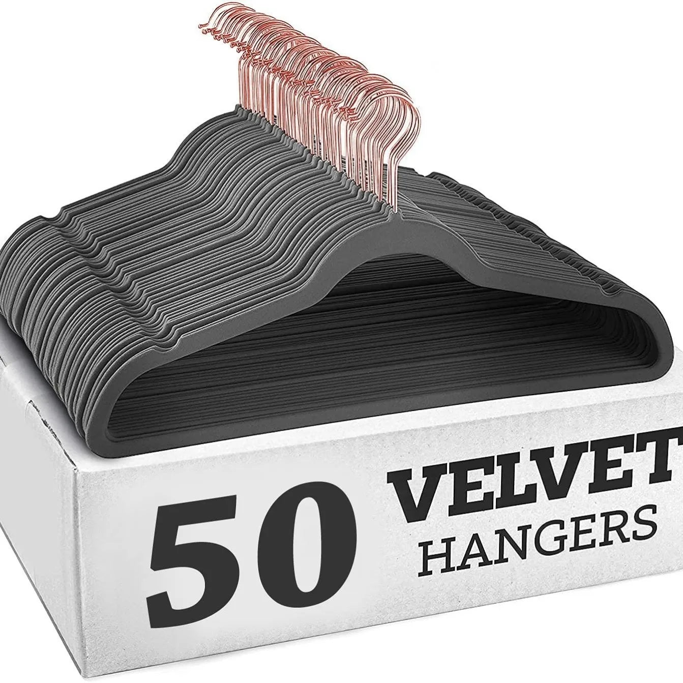 50er Set Kleiderbügel - Anti Rutsch Samt Kleiderbügel – Japanischer Stil für Kleider und Mäntel Kaufschwan® Grau/Roségold