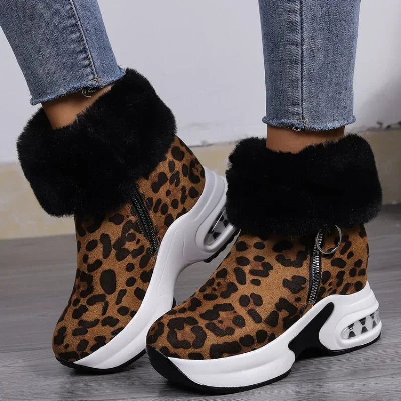 Damen Plateau Schneestiefel – Dicksohlige Winter Stiefeletten aus Kunst-Wildleder | Rutschfeste Knöchelstiefel mit Kunstfellfutter Größe 43 Kaufschwan®