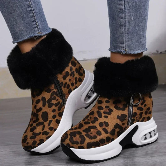Damen Plateau Schneestiefel – Dicksohlige Winter Stiefeletten aus Kunst-Wildleder | Rutschfeste Knöchelstiefel mit Kunstfellfutter Größe 43 Kaufschwan®
