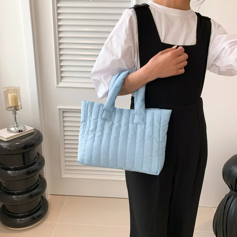 Damen Tote Bag – Gestepptes Nylon mit Baumwollpolsterung | Einfarbige Casual Fashion Schultertasche Kaufschwan®