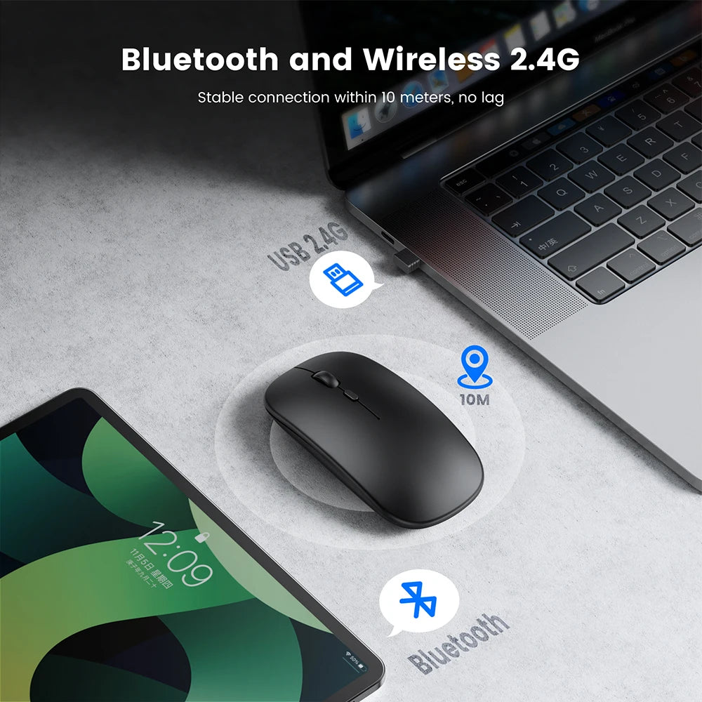 Wiederaufladbare Kabellose Bluetooth Maus – Ergonomische Mini USB 2.4GHz Leise Optische Maus für Laptop, PC & MacBook Kaufschwan®