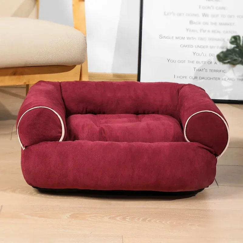 Super Weiches Hundebett Sofa – Dickes Warmes Rechteckiges Haustierbett Kaufschwan® Burgund S