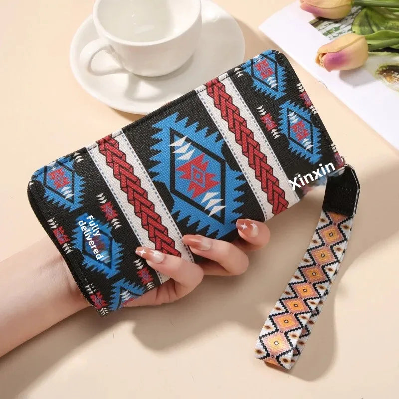 Vintage Damen Langbörse mit Geometrischem Muster – Doppeltes Fach & Große Kapazität | Koreanischer Stil Handy & Münzgeldbörse Kaufschwan® Schwarz