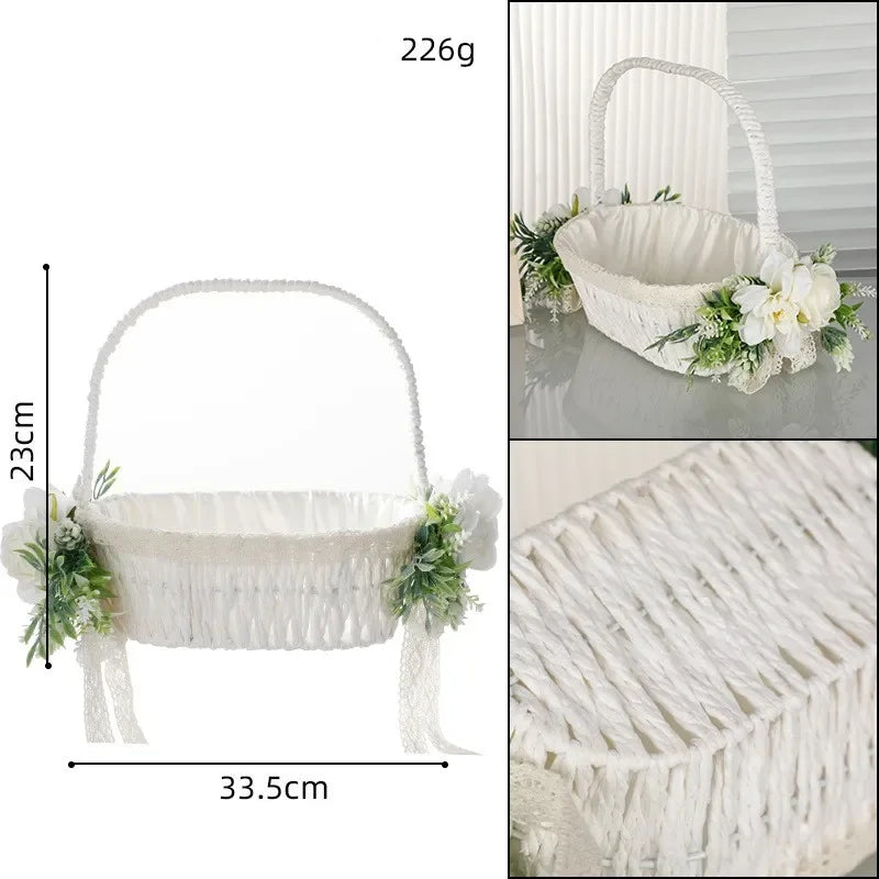 Eleganter Blumenmädchen Korb – Hochzeitskorb mit Künstlichen Blumen für Blüten und Ringe Kaufschwan®