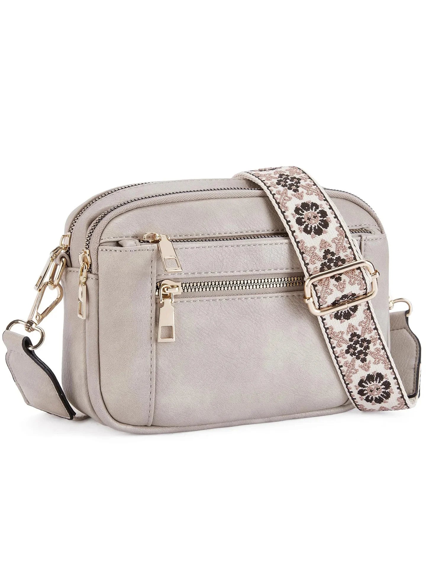 Multifunktionale Color Block Crossbody Tasche – Damen PU Leder Schultertasche & Geldbörse mit Verstellbarem Riemen Kaufschwan® Hellgrau