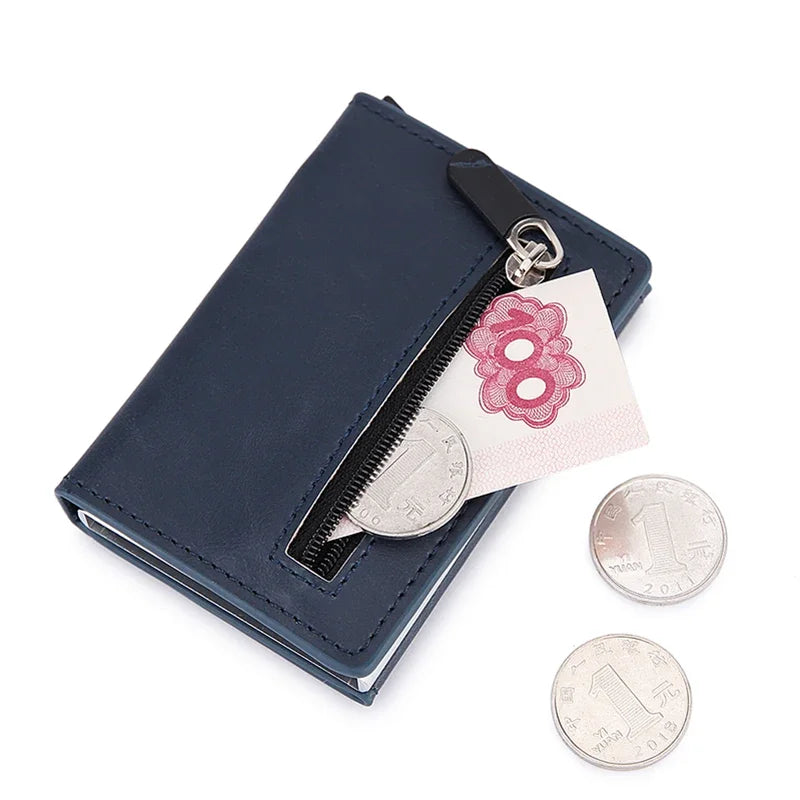 RFID Kartenhalter Herren Metall Slim – Anti-Diebstahl Wallet mit Magnetverschluss & Münzfach Kaufschwan® Blau
