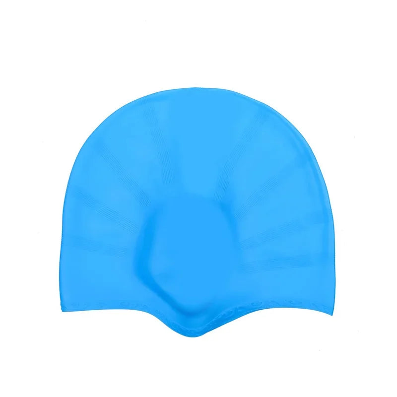 Wasserdichte Schwimmkappe aus Silikon – Hohe Elastizität | Unisex Schwimmhaube mit Ohrenschutz für Langes Haar Kaufschwan® Himmelblau