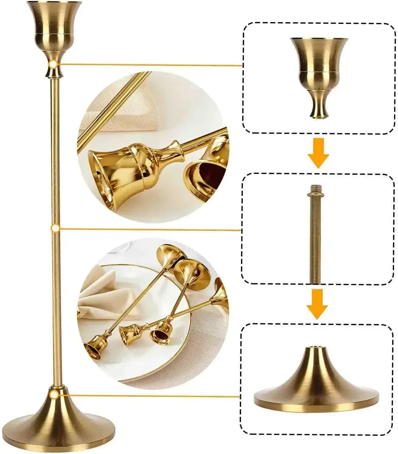 Set aus 3 Vintage Metall Aluminium Kerzenhaltern – Elegante Tischdekoration für Hochzeit, Zuhause & Hotel Kaufschwan®