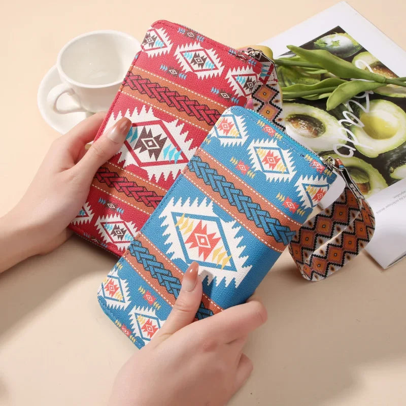Vintage Damen Langbörse mit Geometrischem Muster – Doppeltes Fach & Große Kapazität | Koreanischer Stil Handy & Münzgeldbörse Kaufschwan®