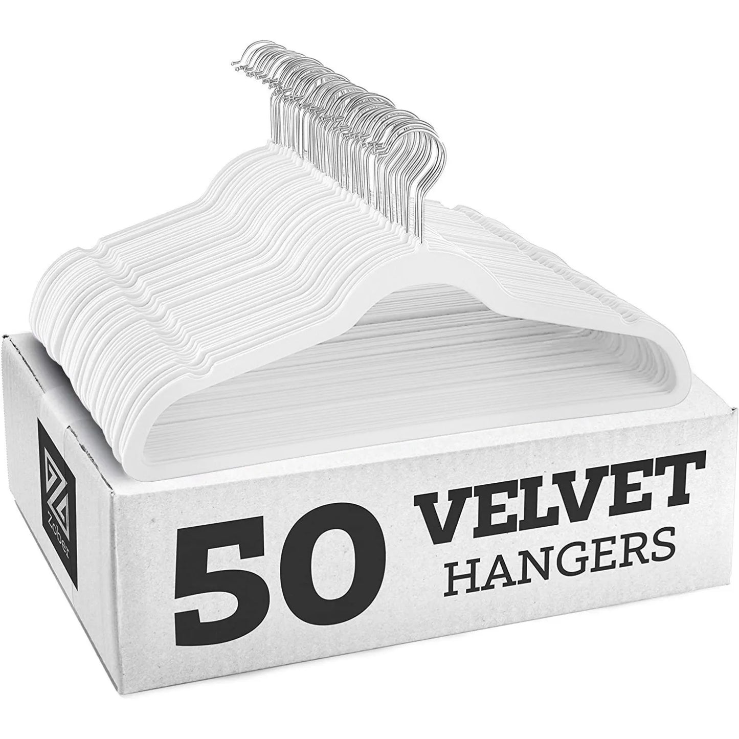 50er Set Kleiderbügel - Anti Rutsch Samt Kleiderbügel – Japanischer Stil für Kleider und Mäntel Kaufschwan® Weiß/Silber
