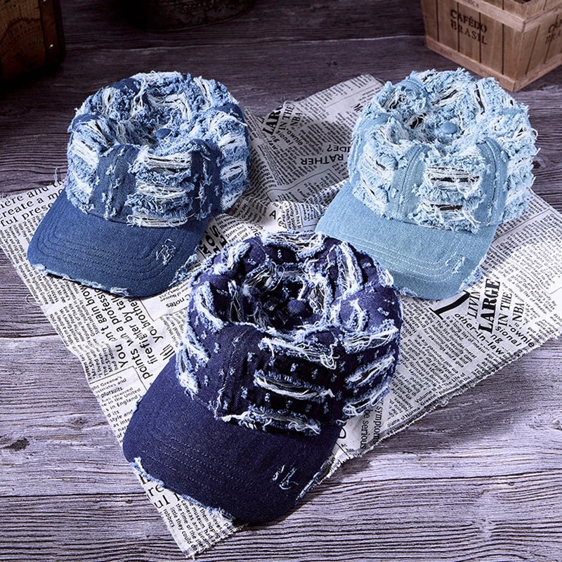 Denim Baseballkappe | Vintage Ripped Style Baseballcap | Cool Hip Hop Snapback Caps für Herren & Damen Kaufschwan®