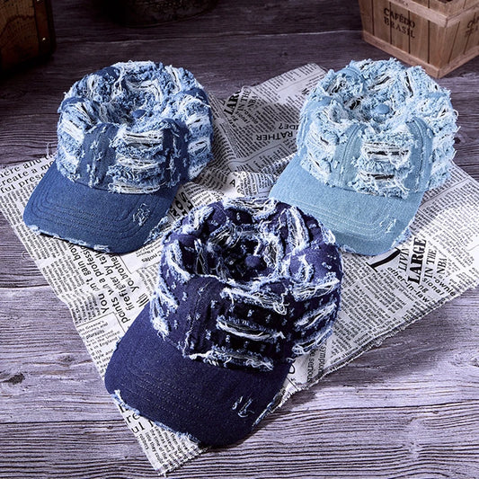 Denim Baseballkappe | Vintage Ripped Style Baseballcap | Cool Hip Hop Snapback Caps für Herren & Damen Kaufschwan®