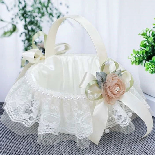 Blumenkorb für Blumenmädchen – Spitzenkorb mit Rosen für Hochzeit Kaufschwan®