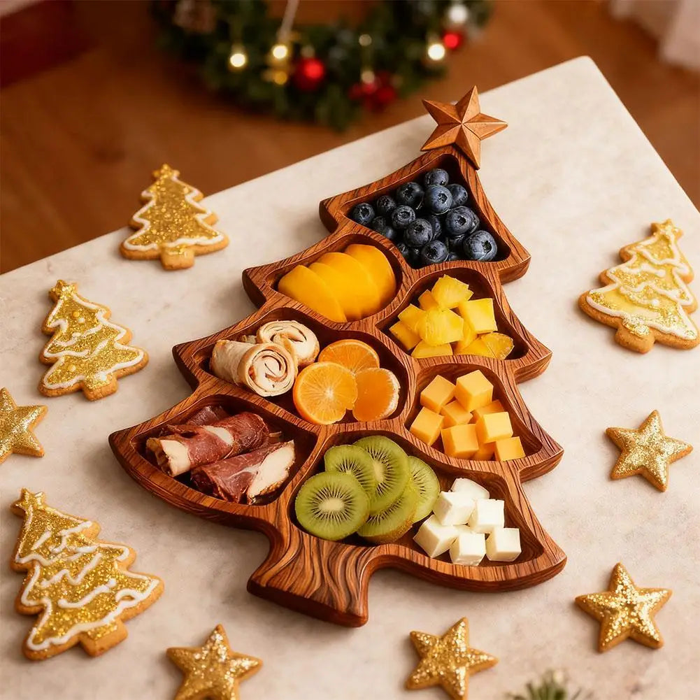 Weihnachtsbaum Servierplatte – Holz Charcuterie Board mit Fächern | Obst, Nüsse, Süßigkeiten & Käse Platte Kaufschwan®