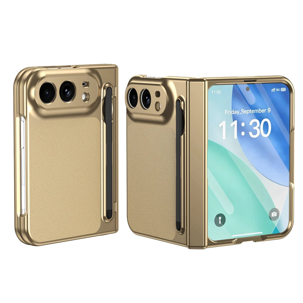 Hochwertige Luxuriöse Glänzende Schutzhülle für iPhone Duo – Rundumschutzhülle mit Stifthalter, Schutzfolie, Scharnier- und Stoßschutz Kaufschwan® Gold iPhone Duo