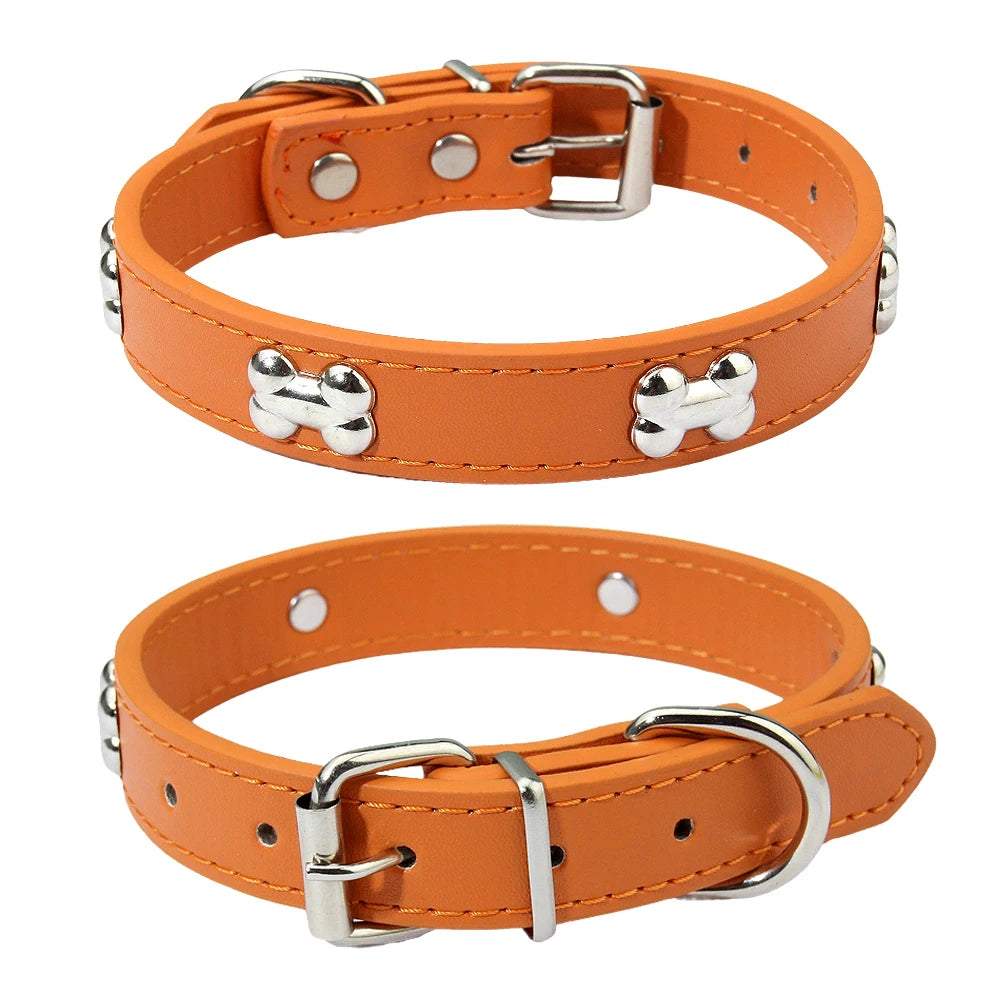 Knochen Leder Hundehalsband Strapazierfähig Verstellbar für Kleine Große Hunde Katzen Welpen