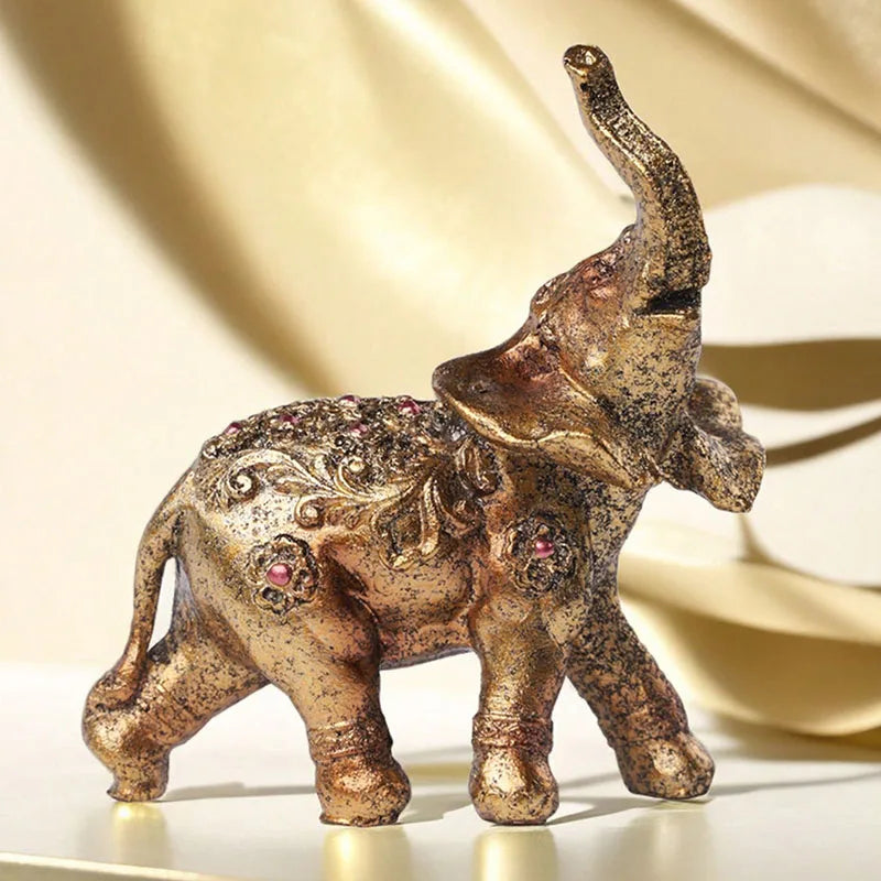 Elefanten Resin Dekoration – Handgefertigte 3D Skulptur als Hochzeitsgeschenk und Wohnaccessoire für Regal und Wohnzimmer Kaufschwan® Goldener Elefant 2