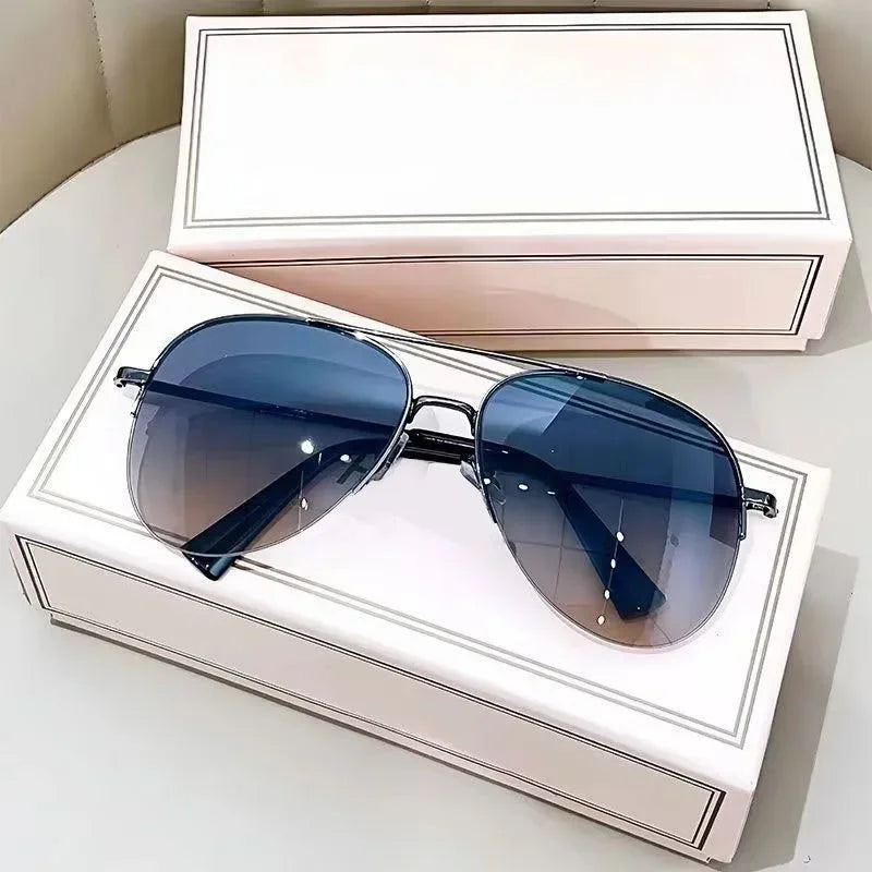 Modische Piloten-Sonnenbrille mit Verlaufsgläsern – Große Sonnenbrille mit UV400-Schutz und entspiegelten Gläsern für Herren Kaufschwan® Blau