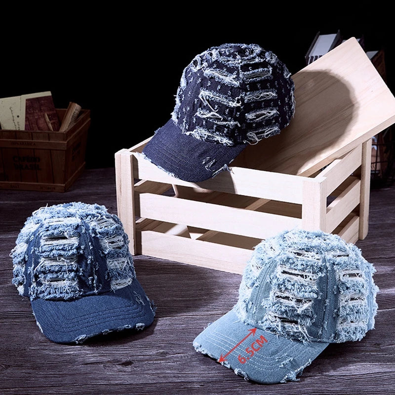 Denim Baseballkappe | Vintage Ripped Style Baseballcap | Cool Hip Hop Snapback Caps für Herren & Damen Kaufschwan®