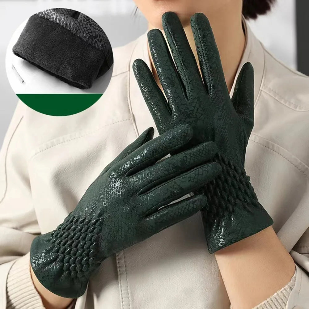 Schlangenleder-Muster Winterhandschuhe – Unisex Touchscreen Handschuhe | Warme Modische Handschuhe für Autofahren & Outdoor Kaufschwan® Dunkelgrün