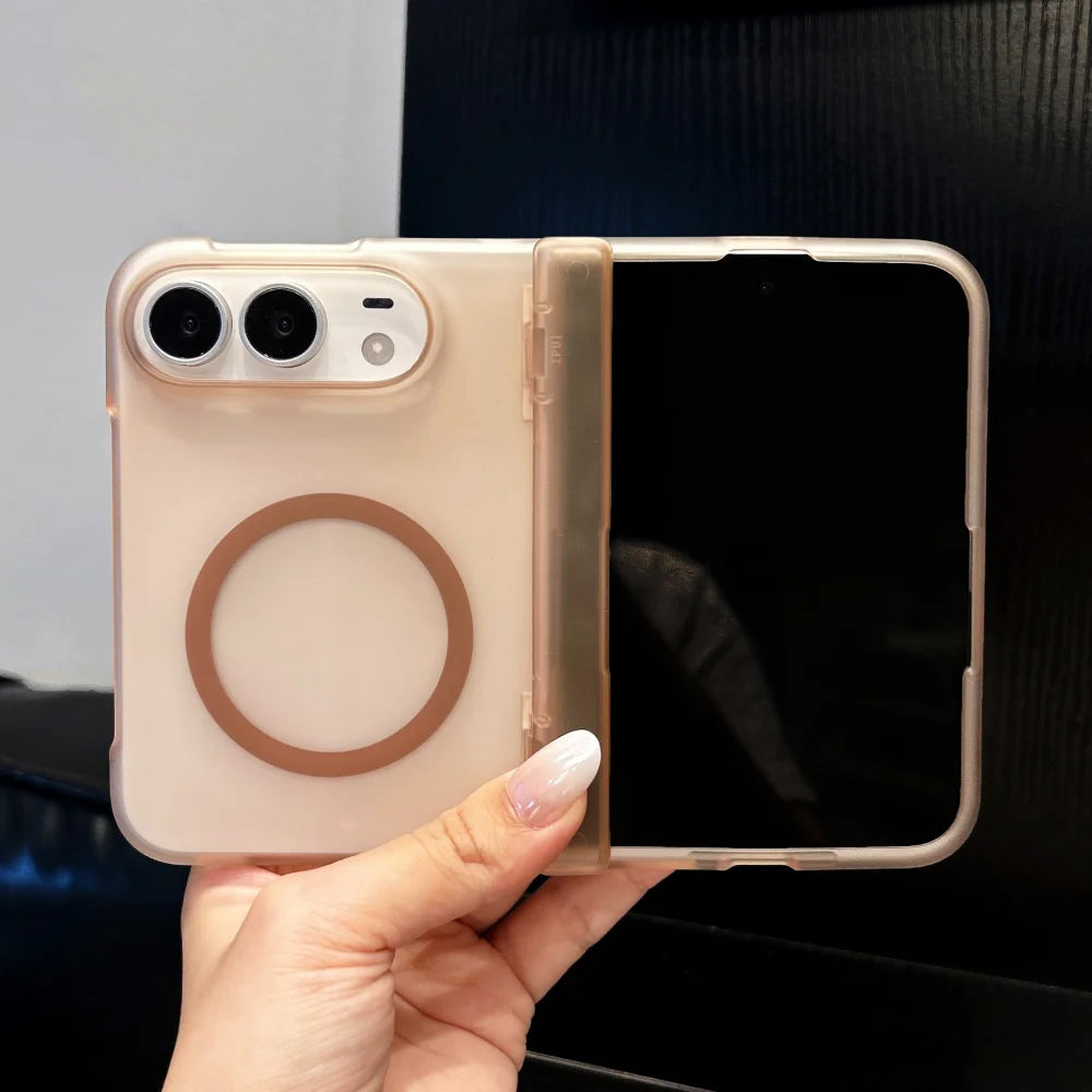 Matte Durchscheinende Magnetische Schutzhülle für iPhone Duo – Ultradünne MagSafe-Kompatible Hülle mit Kabellosem Laden und Scharnierschutz Kaufschwan® Beige iPhone Duo