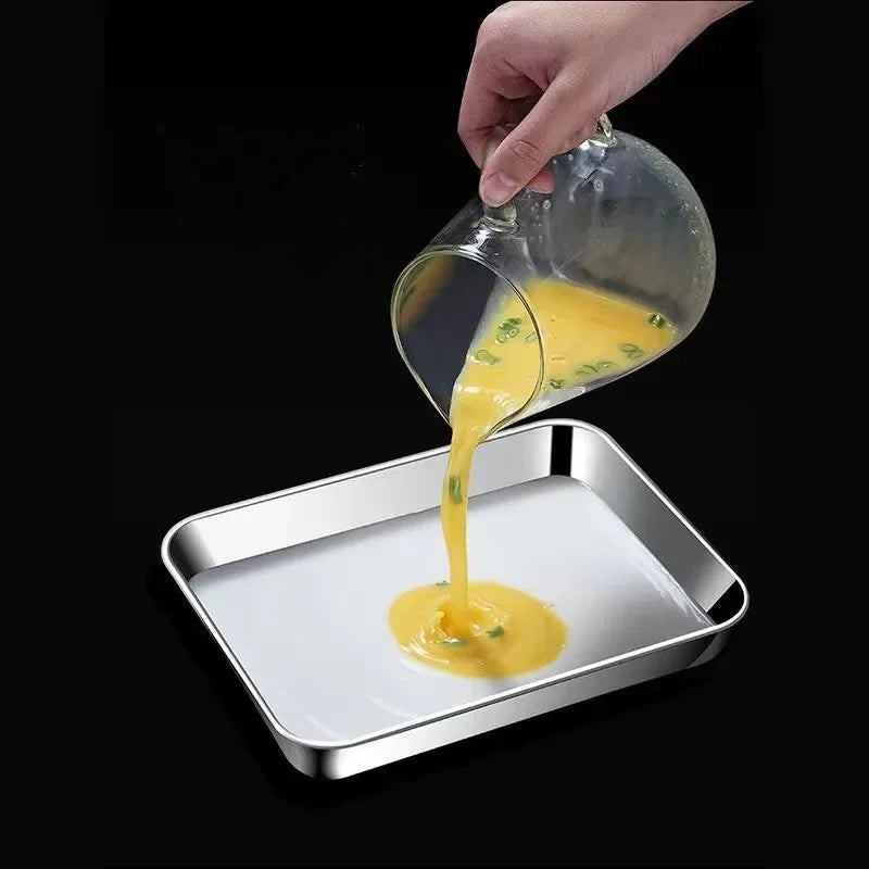 Rechteckiges Edelstahl-Serviertablett für Küche – Metall-Foodtray & Dinnerware-Teller für Wurst, Nudeln, Obst, Restaurant & Hotel Kaufschwan®