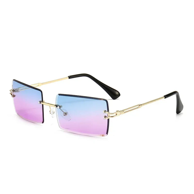 Luxuriöse randlose Vintage-Sonnenbrille – Rechteckige Damen-Sonnenbrille mit Verlaufsgläsern und UV400-Schutz für Reisen und Autofahren Kaufschwan® Blau-Lila