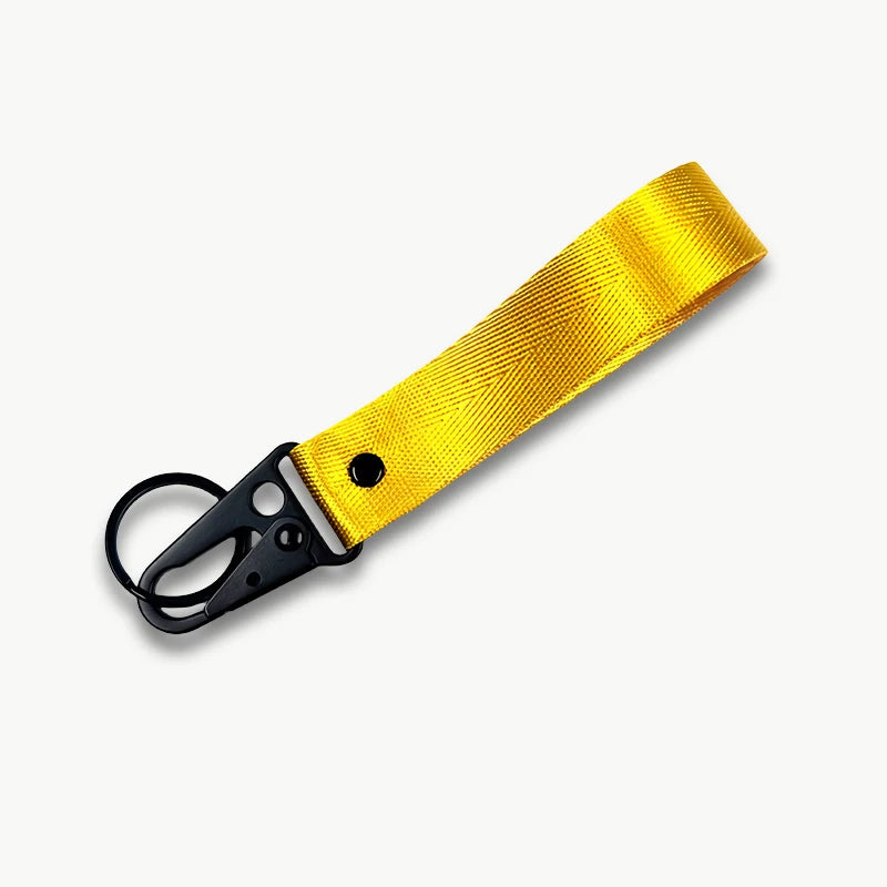 Personalisierter Schlüsselanhänger fürs Handgelenk – Mit eigenem Text oder Logo | Lanyard mit Clip für Auto & Motorrad, Unisex Design Kaufschwan® Gelb kurz Beidseitiger Druck
