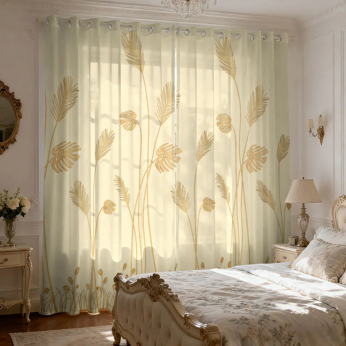 Schilf Pflanzen Print Wollvorhang Lichtblockierend Isoliert für Wohnzimmer Schlafzimmer 2 Stück/Set Kaufschwan®