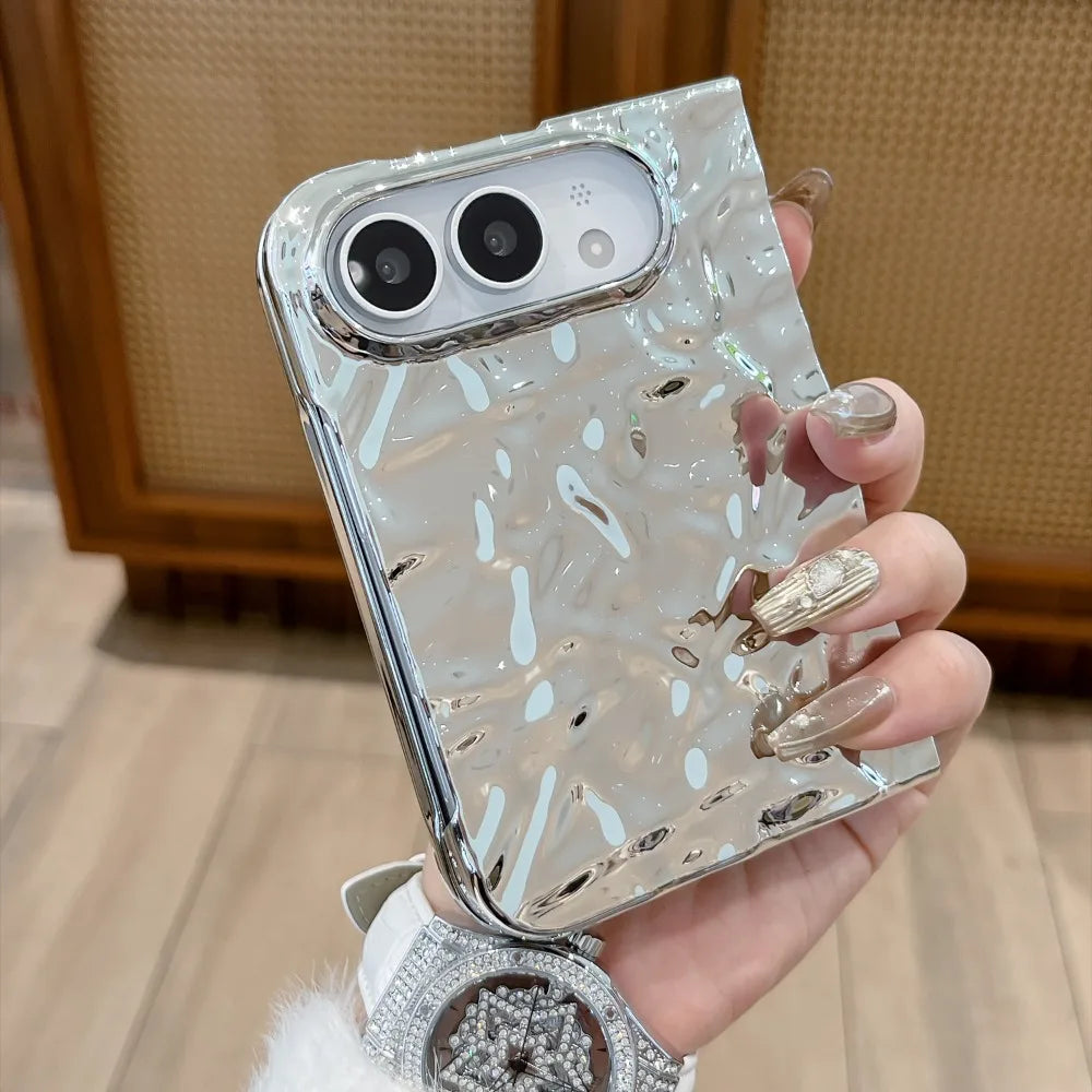 Chrom Schutzhülle mit Wasserwellenstruktur für iPhone Duo – Farbige Hart-PC-Hülle mit Stoß- und Scharnierschutz Kaufschwan®