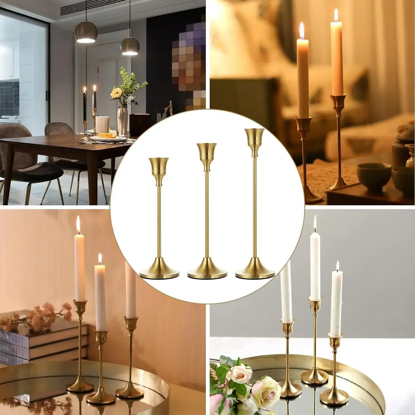 Set aus 3 Vintage Metall Aluminium Kerzenhaltern – Elegante Tischdekoration für Hochzeit, Zuhause & Hotel Kaufschwan®