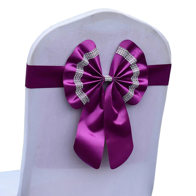 Satin Stuhlschleifen mit Strass-Schnalle – Elegante Schleifen für Hochzeit & Events Kaufschwan® Fuchsie 10 Stück
