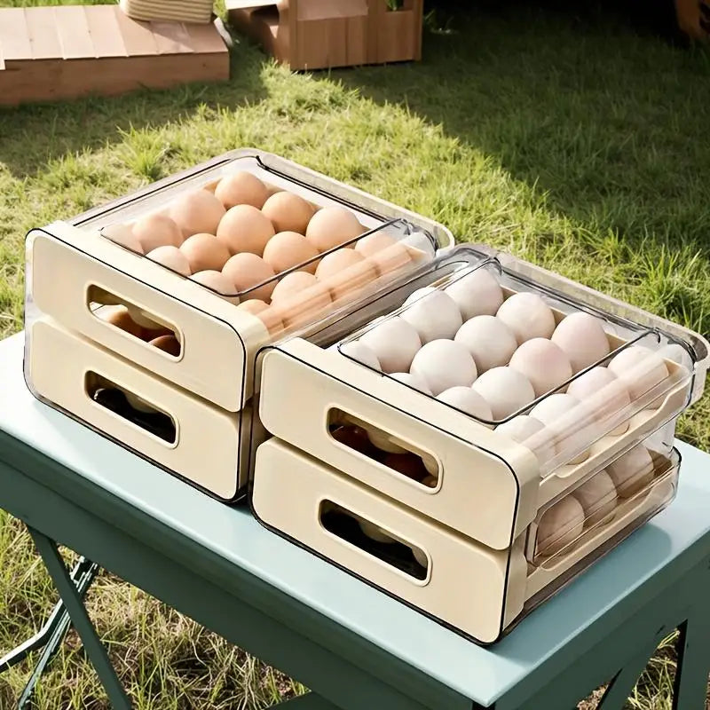 Eier Aufbewahrungsbox – 2-Lagiger Schubladen Kühlschrank Organizer | Große Kunststoff Eierbox für Küche Kaufschwan®
