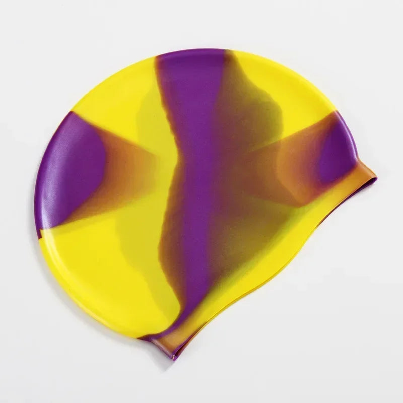 Silikon Schwimmkappe – Wasserdicht & Elastisch | Badehaube für Lange Haare | Unisex Schutzkappe für Schwimmbad & Training Kaufschwan® Lila und Gelb