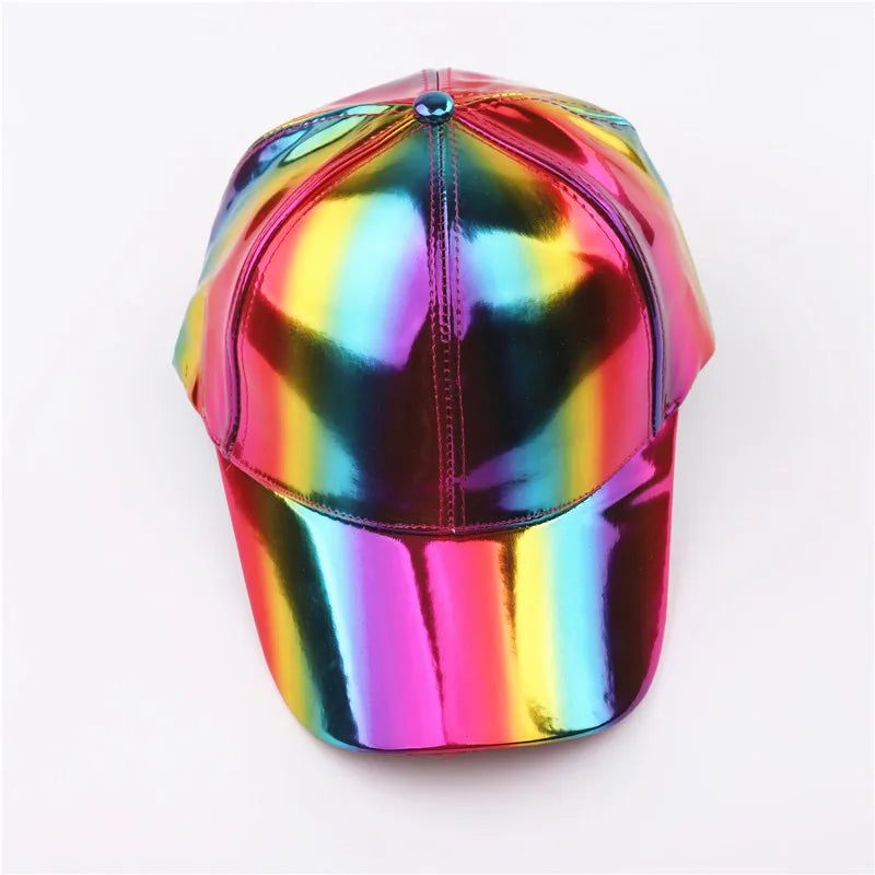 Unisex PU Rainbow Farbwechsel Baseballkappe | Fashion Erwachsenen Laser Hip Hop Baseballcap | Outdoor Freizeit Snapback Glänzende Party Kappe Kaufschwan®