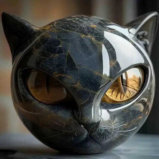 Schwarze Marmor Katzen Skulptur – Tischdekoration Katzenstatue für Zuhause, Fenster und Partys Kaufschwan® Gelbe Augen