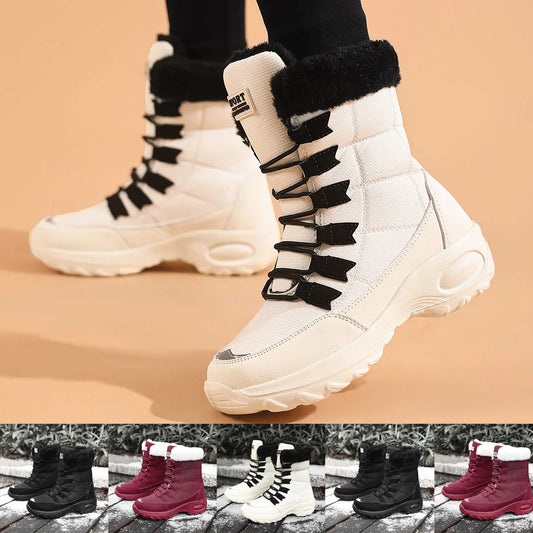 Damen Winter Schneestiefel – Wasserdichte Mittelhohe Stiefel | Hochwertige Kunstfell Gefütterte Wanderstiefel für Damen Kaufschwan®