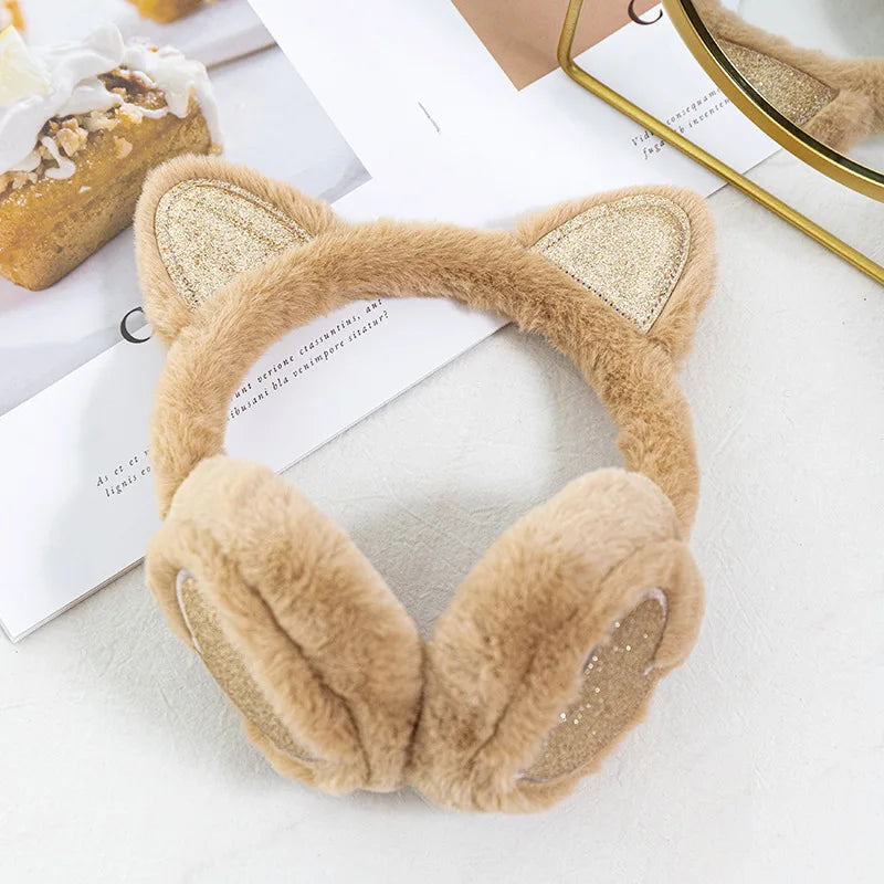 Herbst Winter Plüsch Ohrwärmer mit Katzenohren & Rosa Herz – Thermische Dicke Earmuffs für Kinder & Damen | Süß & Warm Kaufschwan® Beige