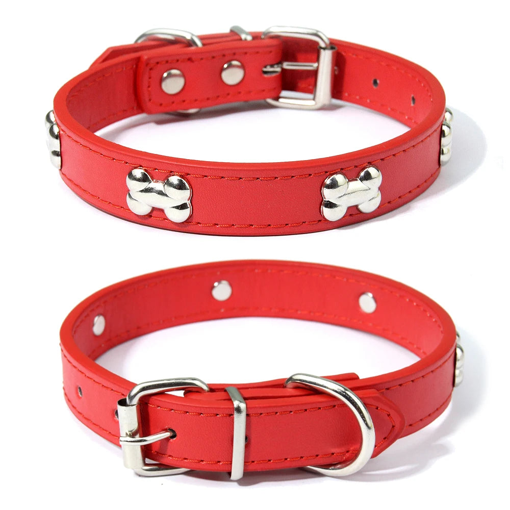 Knochen Leder Hundehalsband Strapazierfähig Verstellbar für Kleine Große Hunde Katzen Welpen